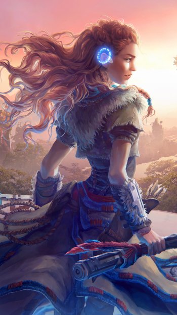 woman warrior orange hair Aloy (Horizon Series) video game Horizon Zero Dawn Phone Wallpaper