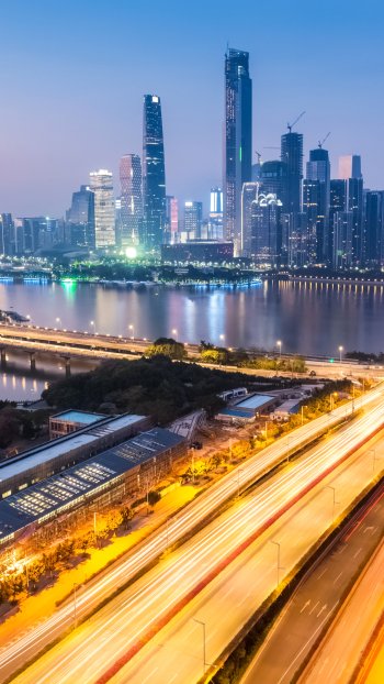 night river time lapse skyscraper building cityscape city China man made Guangzhou Phone Wallpaper