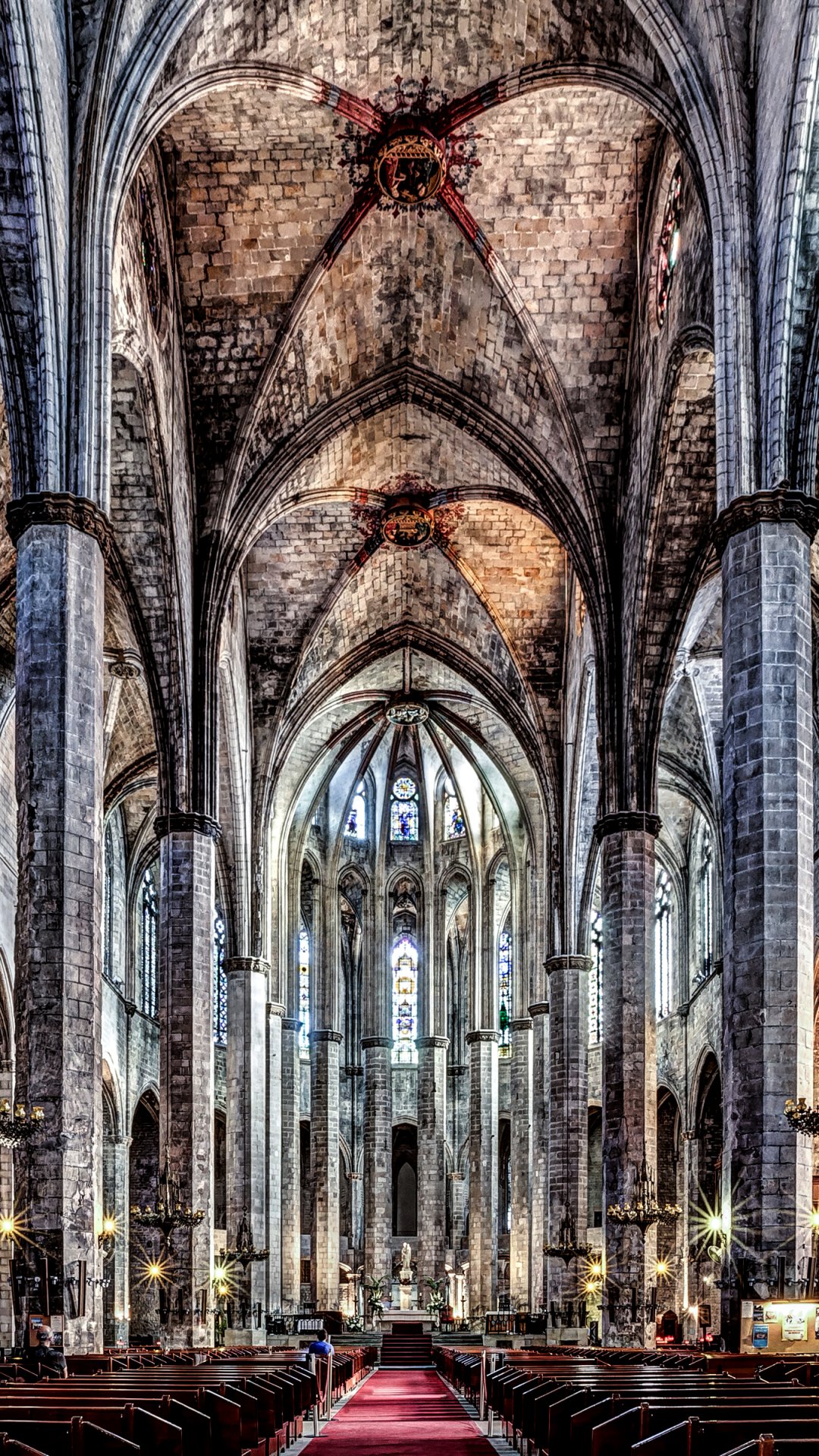 Download HDR Architecture Arch Altar Catalonia Spain Church Cathedral Religious Santa Maria Del Mar Phone Wallpaper