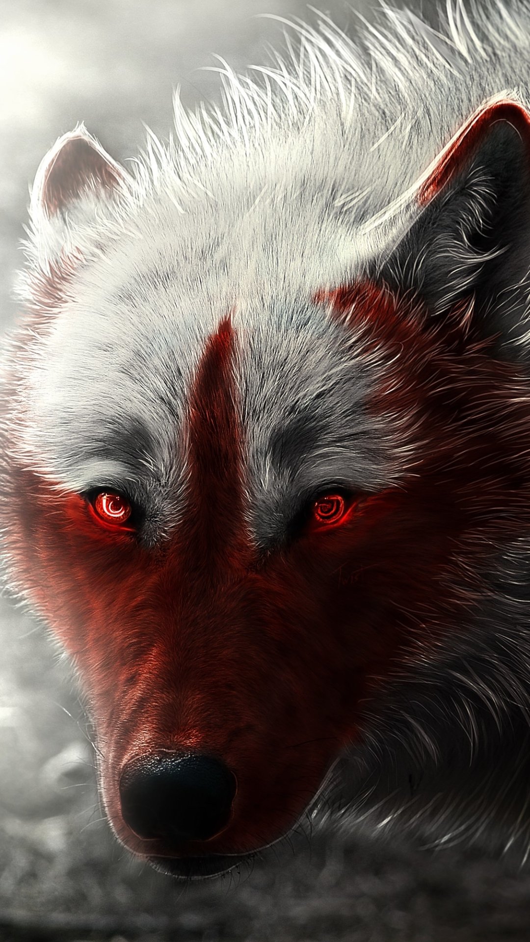 Download Red Eyes Stare Fantasy Wolf Phone Wallpaper