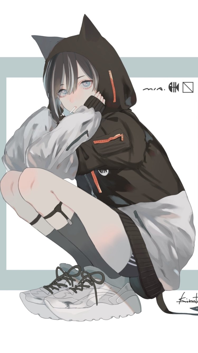 Download Blue Eyes Black Hair Short Hair Hoodie Anime Original Phone Wallpaper