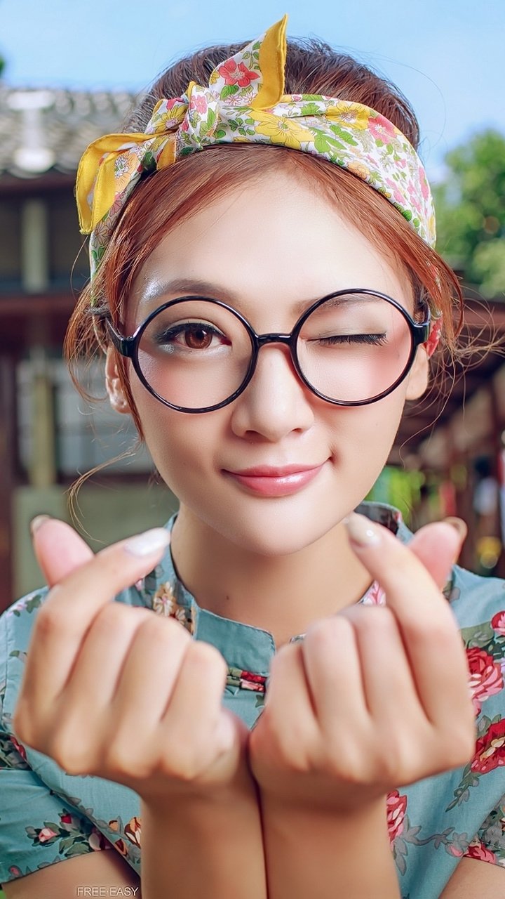 Download Face Brown Eyes Glasses Model Woman Asian Phone Wallpaper