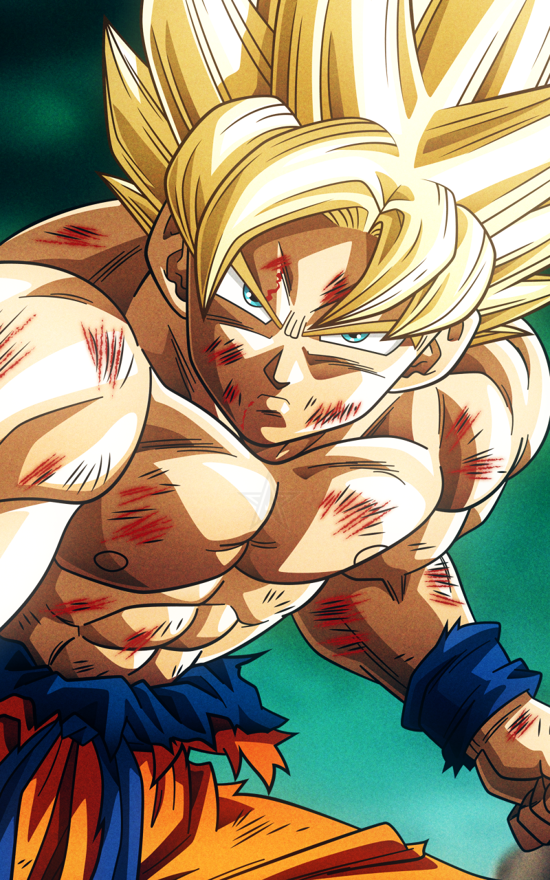 Vibrant Super Saiyan Goku from Dragon Ball Z in action, designed as a dynamic phone wallpaper for iPhones and Android devices.