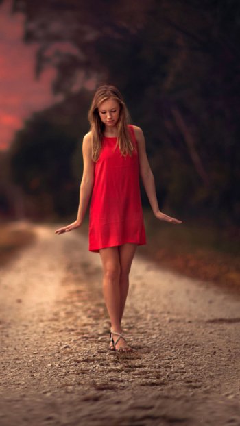 red dress blonde bokeh woman model Phone Wallpaper