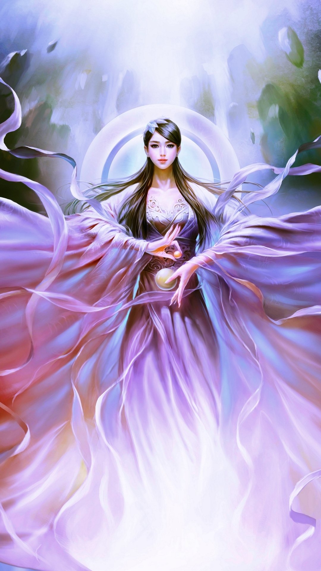 Download Brown Hair Long Hair Oriental Fantasy Woman Phone Wallpaper