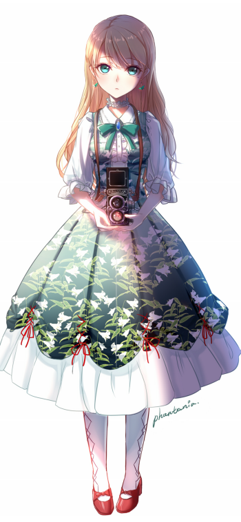 camera skirt long hair blonde Anime girl anime girl Phone Wallpaper
