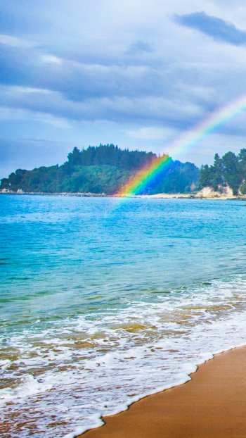 rainbow nature coastline sand New Zealand beach Phone Wallpaper