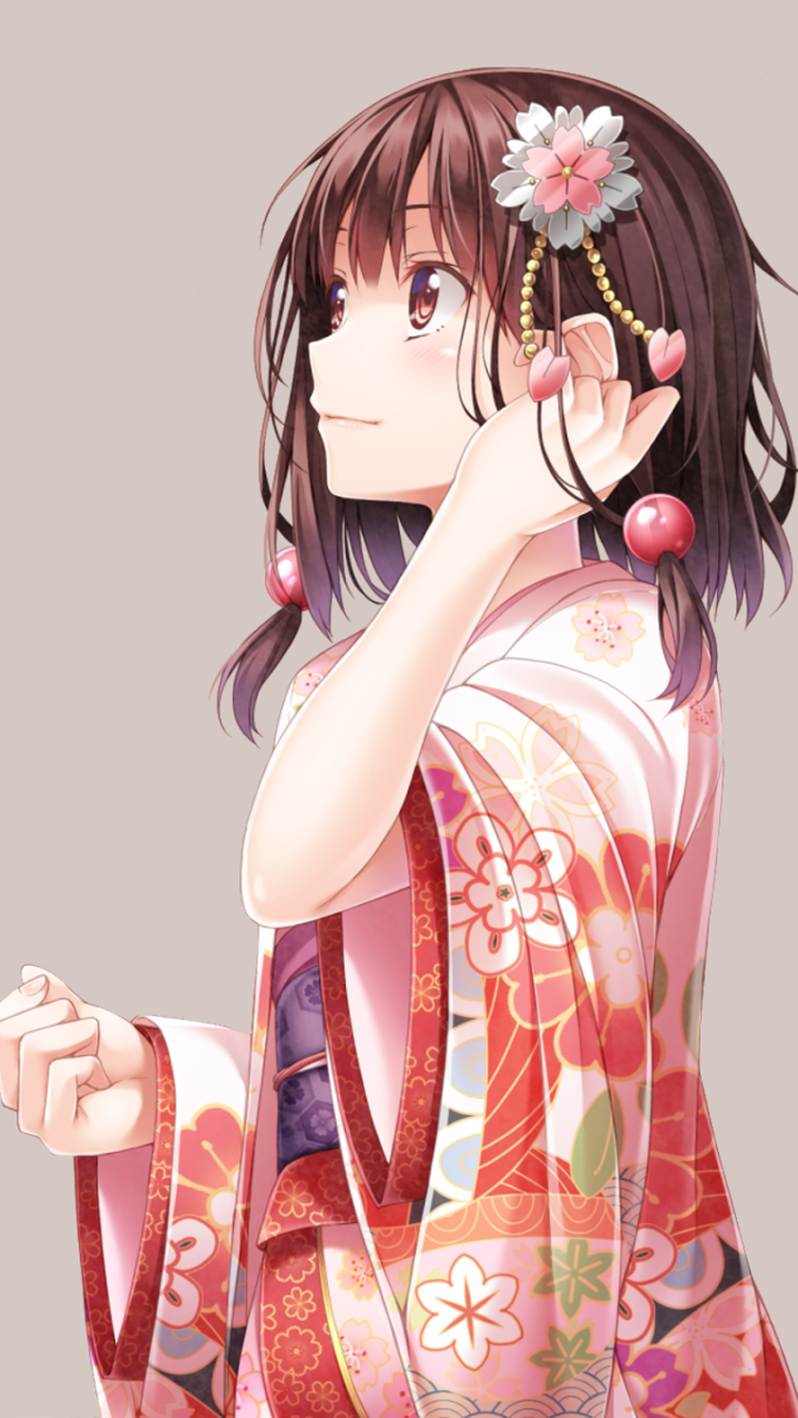 Download Kimono Brown Hair Anime Original Phone Wallpaper