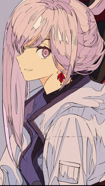 Phone wallpaper of Saber (Fate Series) from the video game Fate/Grand Order: pink-haired anime-style woman in a white jacket, side profile with purple eyes and a red jewel earring.