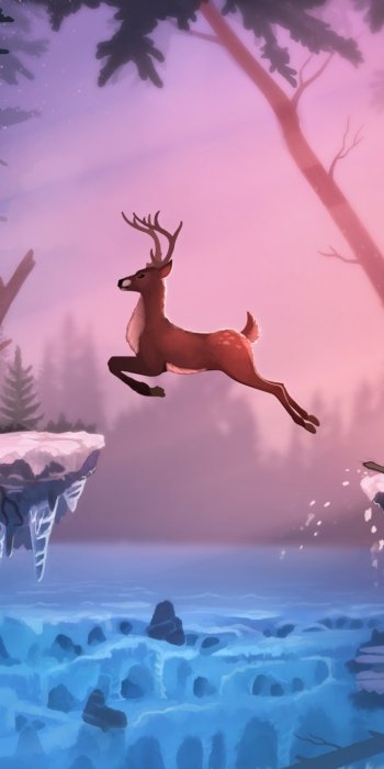 winter fantasy deer Phone Wallpaper