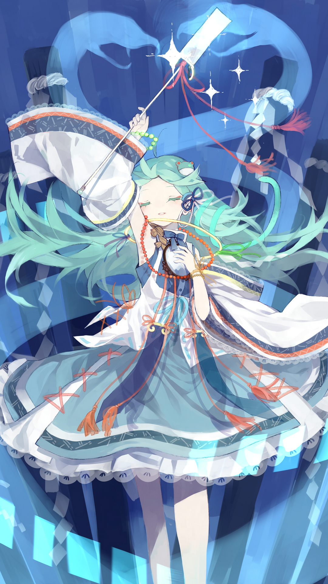 Download Green Hair Long Hair Dress Sanae Kochiya Anime Touhou Phone Wallpaper