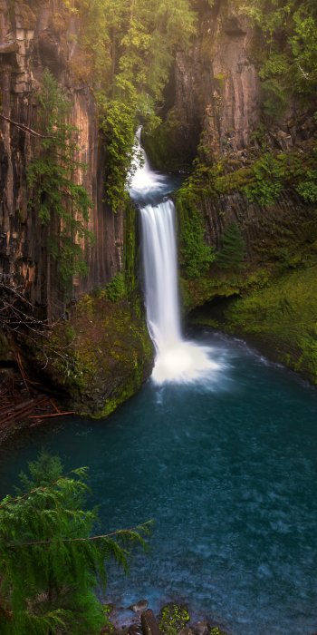cliff lake nature waterfall Phone Wallpaper