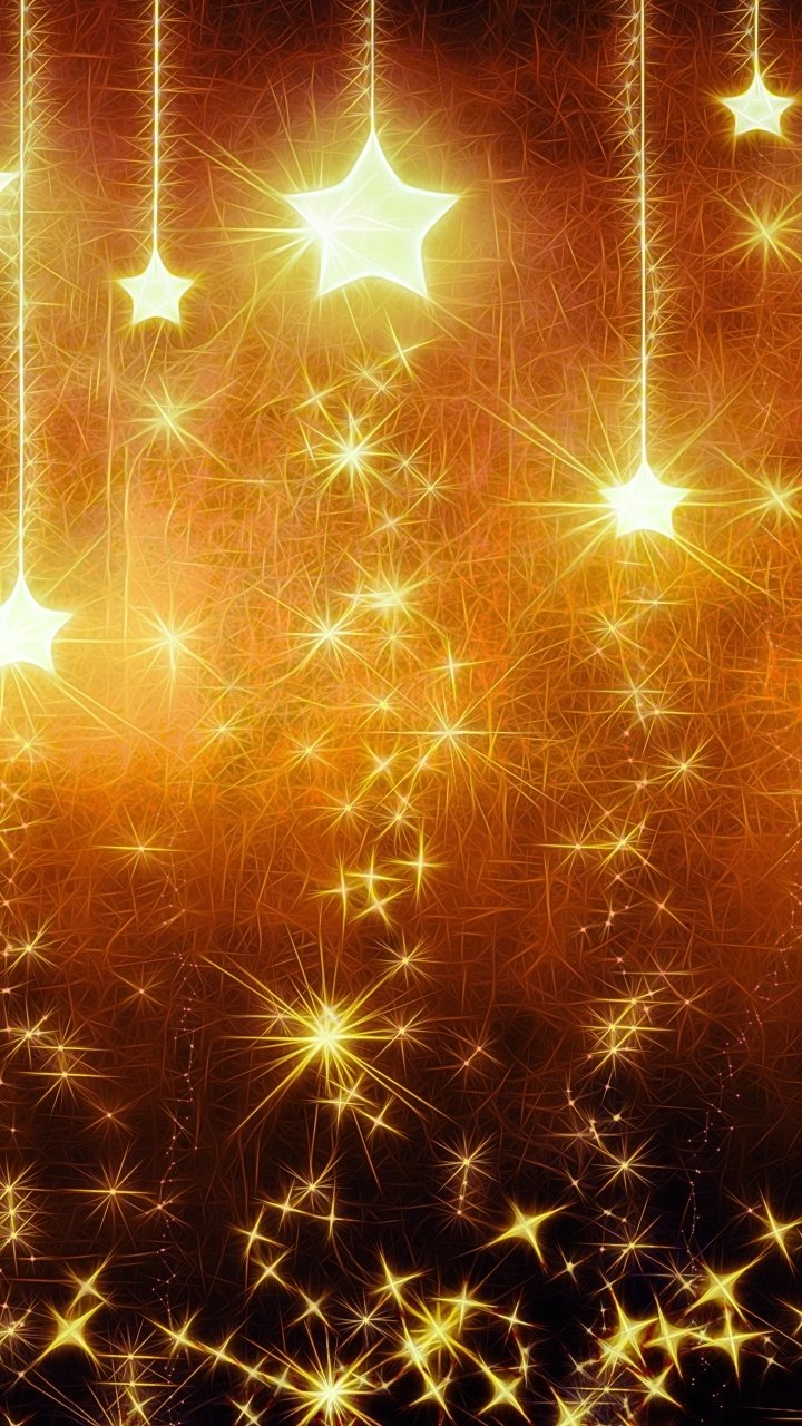Abstract orange phone wallpaper of glowing stars and streaks of light cascading down.