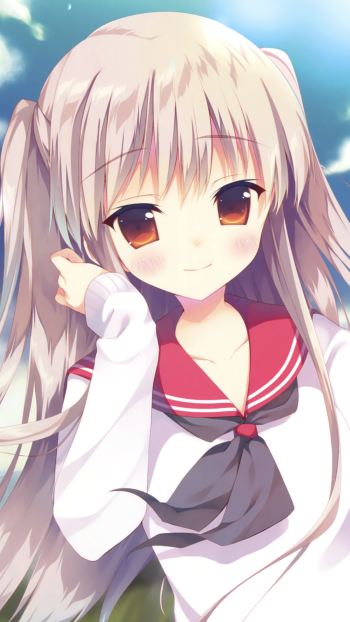 blush smile brown eyes twintails blonde long hair Anime Original Phone Wallpaper