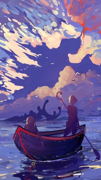 sky sea boat fantasy ship Phone Wallpaper