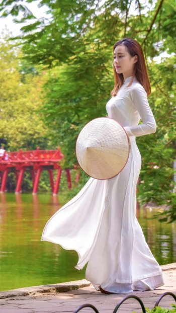 brunette white dress model woman asian Phone Wallpaper