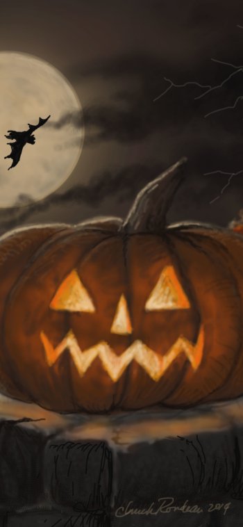 bat jack-o'-lantern moon holiday halloween Phone Wallpaper