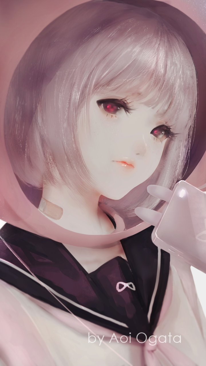 Download Red Eyes White Hair Anime Original Phone Wallpaper