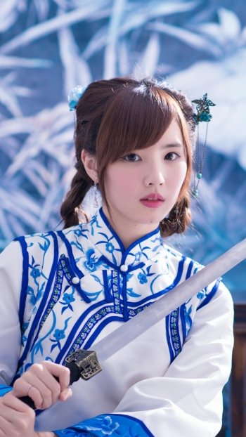 model asian Taiwanese traditional costume sword woman Yu Chen Zheng Phone Wallpaper
