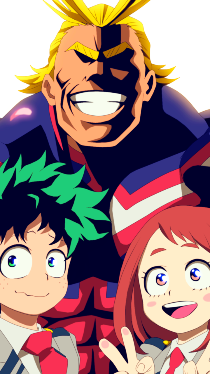 Download Ochaco Uraraka Izuku Midoriya All Might Anime My Hero Academia Phone Wallpaper