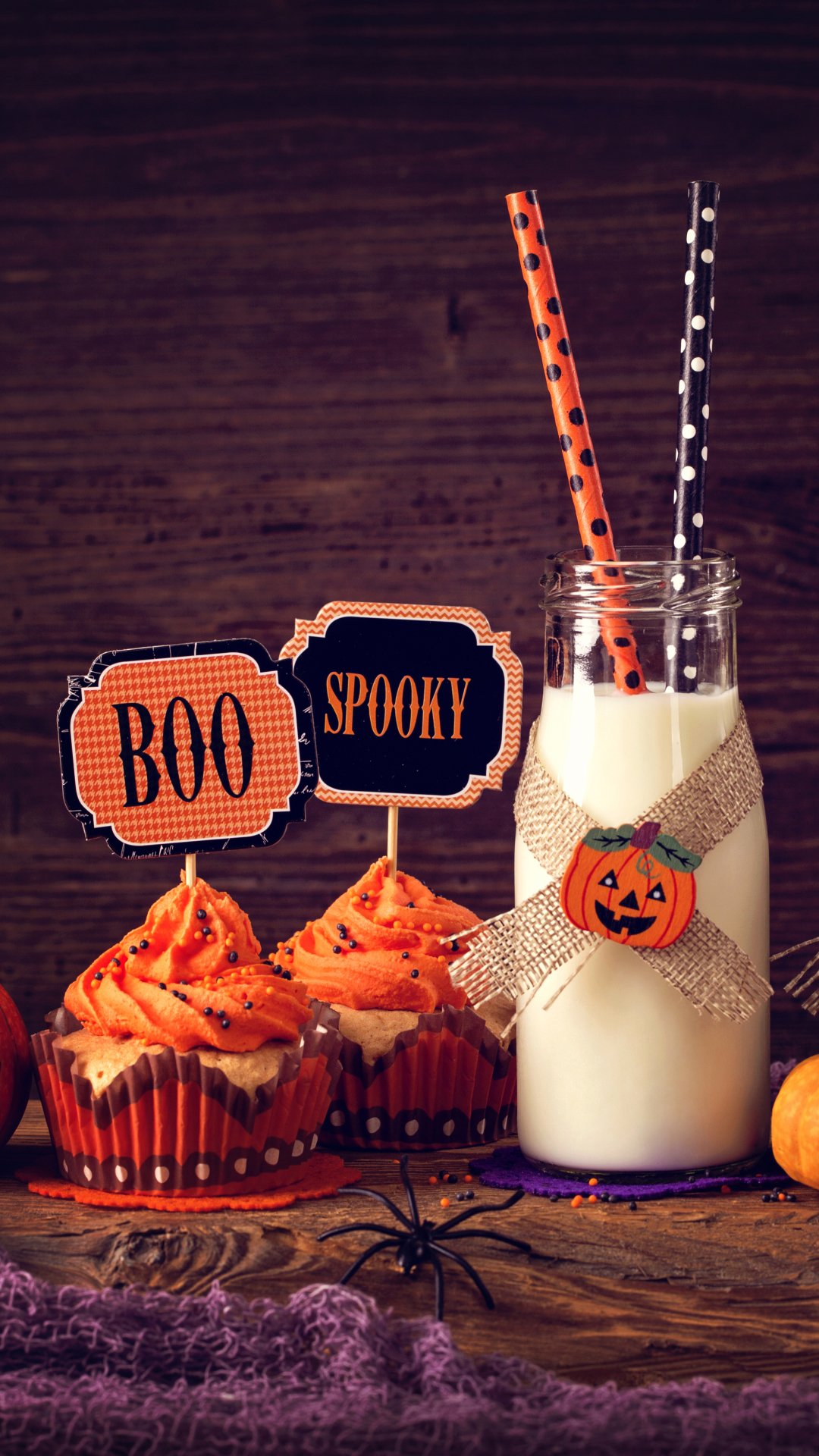 Download Halloween Cupcake Milk Food Still Life Phone Wallpaper - Mobile  Abyss