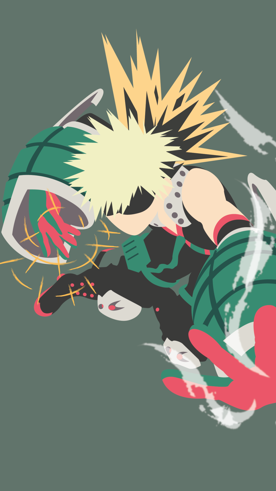 Phone wallpaper featuring Katsuki Bakugou from My Hero Academia in dynamic action pose, designed for both iPhone and Android devices.