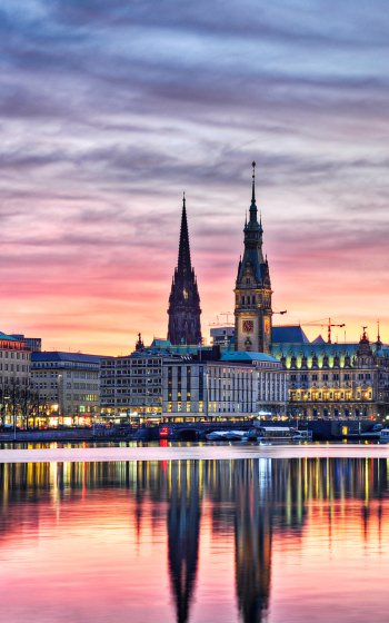 reflection building sunset evening Germany man made Hamburg Phone Wallpaper
