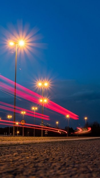 night glow road photography time lapse Phone Wallpaper