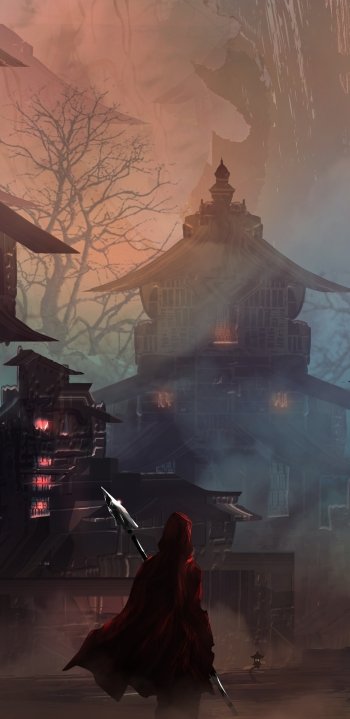 oriental building spear town fantasy warrior fantasy warrior Phone Wallpaper