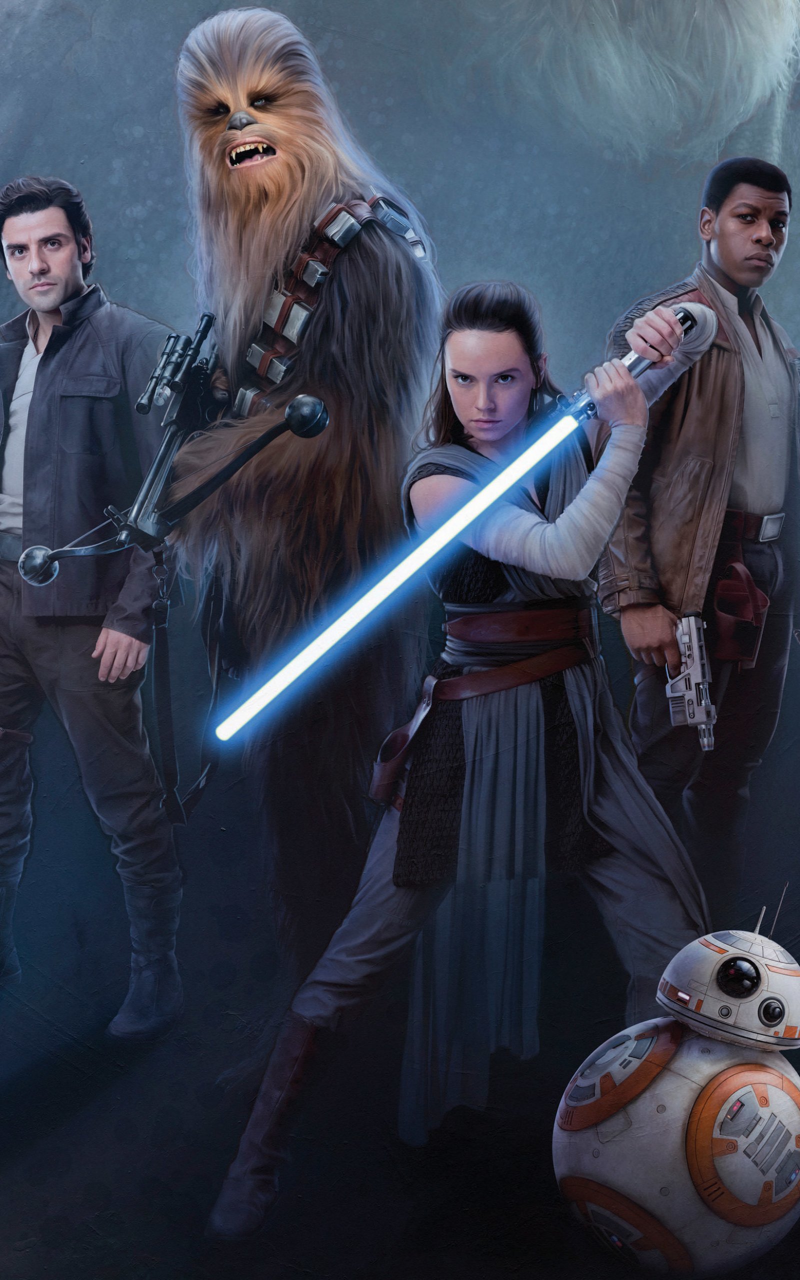 Download Rey (Star Wars) Chewbacca BB-8 Poe Dameron Finn (Star Wars) Movie Star Wars: The Last Jedi Phone Wallpaper