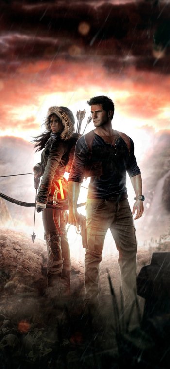 Uncharted Tomb Raider Lara Croft video game crossover Phone Wallpaper