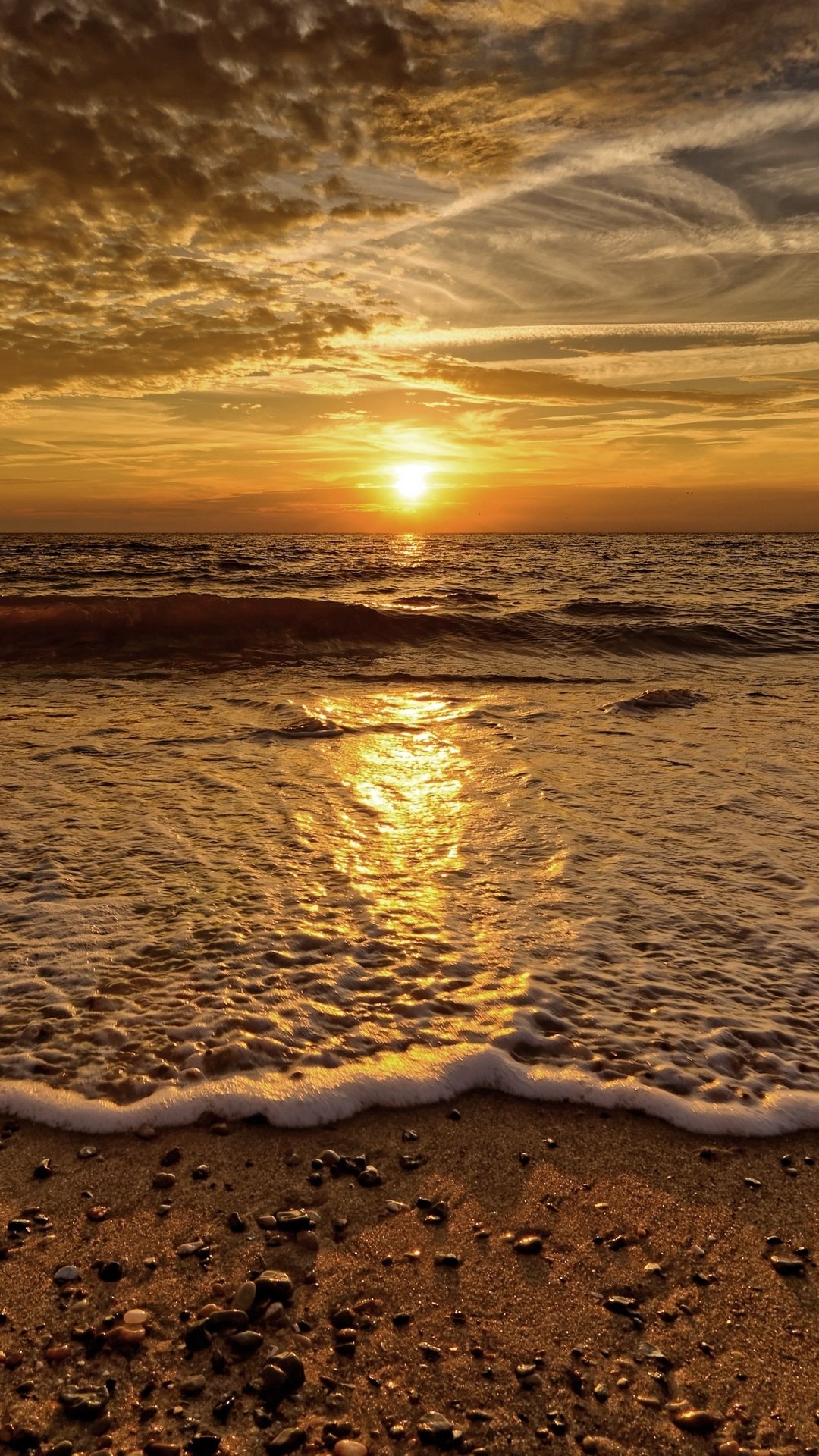 Download Foam Sunset Horizon Beach Wave Sea Nature Ocean Ocean Waves Phone Wallpaper