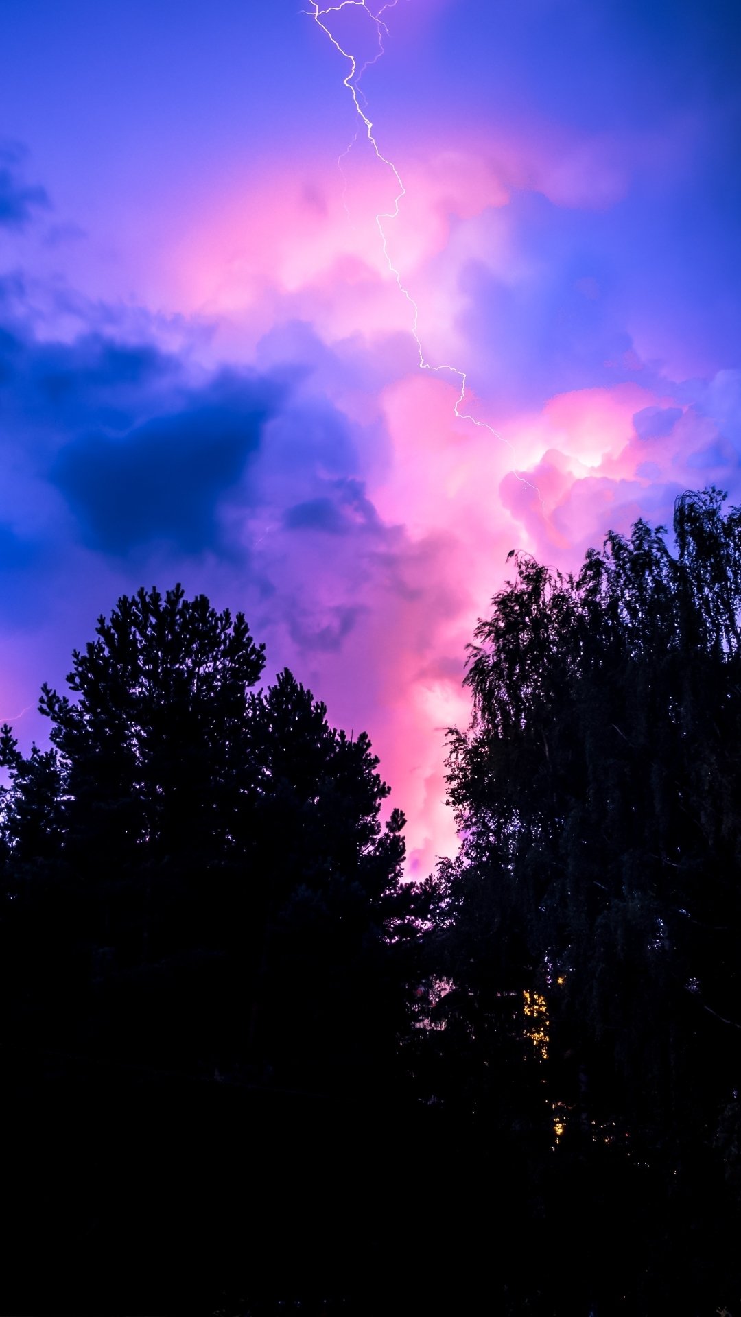 Download Cloud Sky Night Pink Lightning Storm Earth Nature Phone Wallpaper