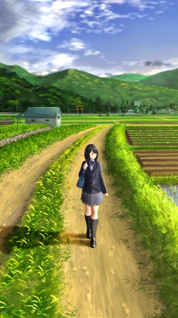 bow (Clothing) cloud black hair short hair Anime Original Phone Wallpaper