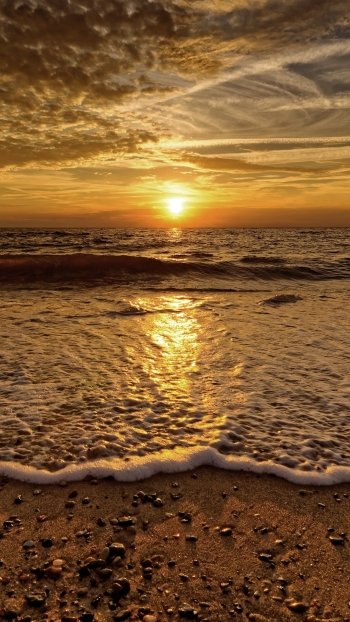 foam sunset horizon beach wave sea nature ocean Ocean Waves Phone Wallpaper