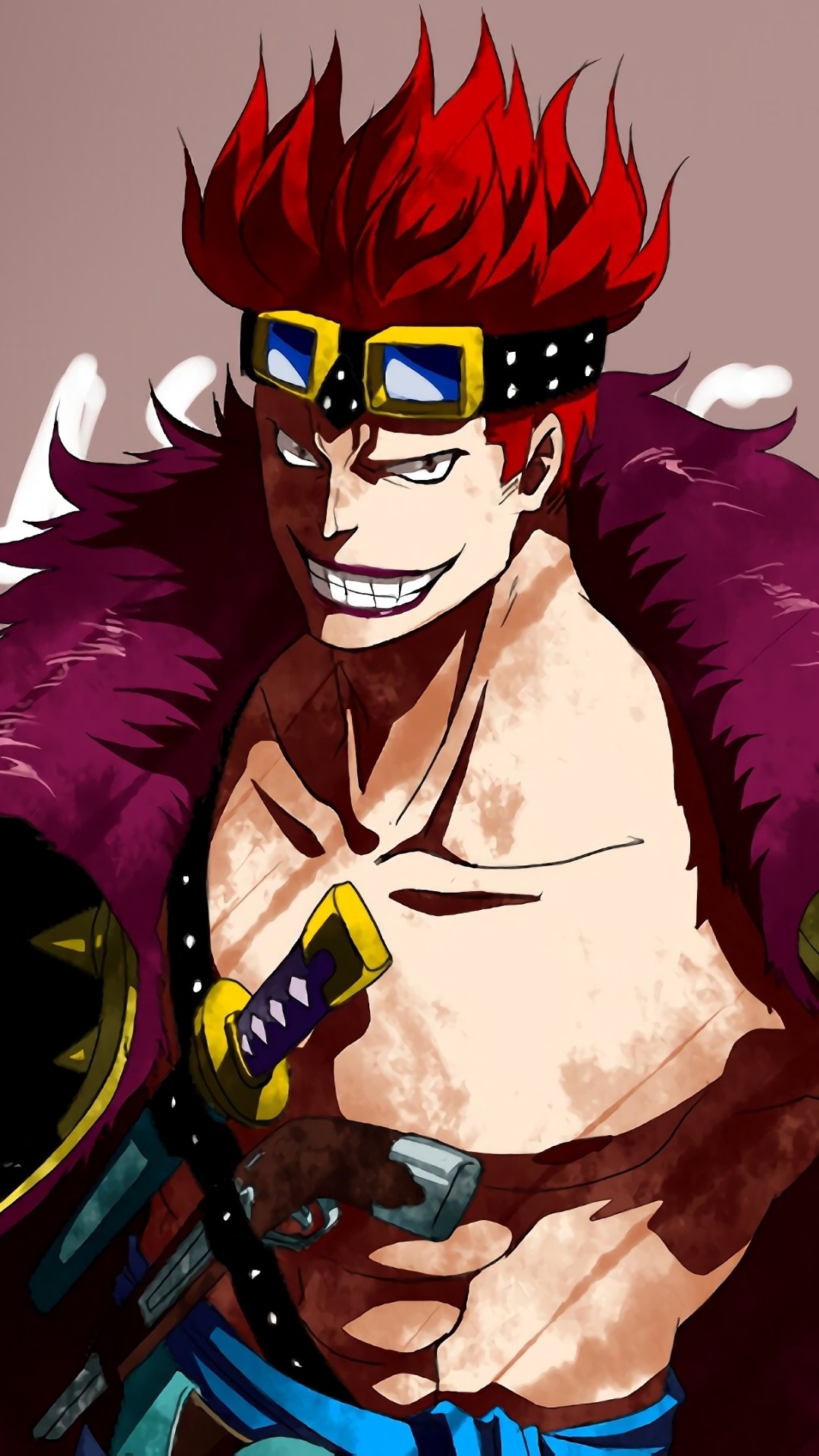 Phone wallpaper featuring Eustass Kid from the anime One Piece, designed to fit both iPhone and Android displays with vibrant colors and dynamic pose.