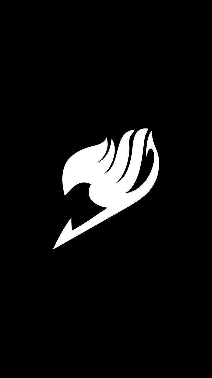 Black phone wallpaper with the white Fairy Tail anime guild emblem centered.