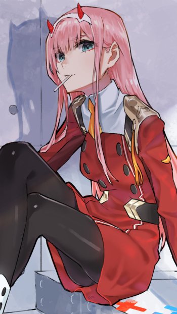 blue eyes pink hair Zero Two (Darling in the FranXX) Anime Darling in the FranXX Phone Wallpaper