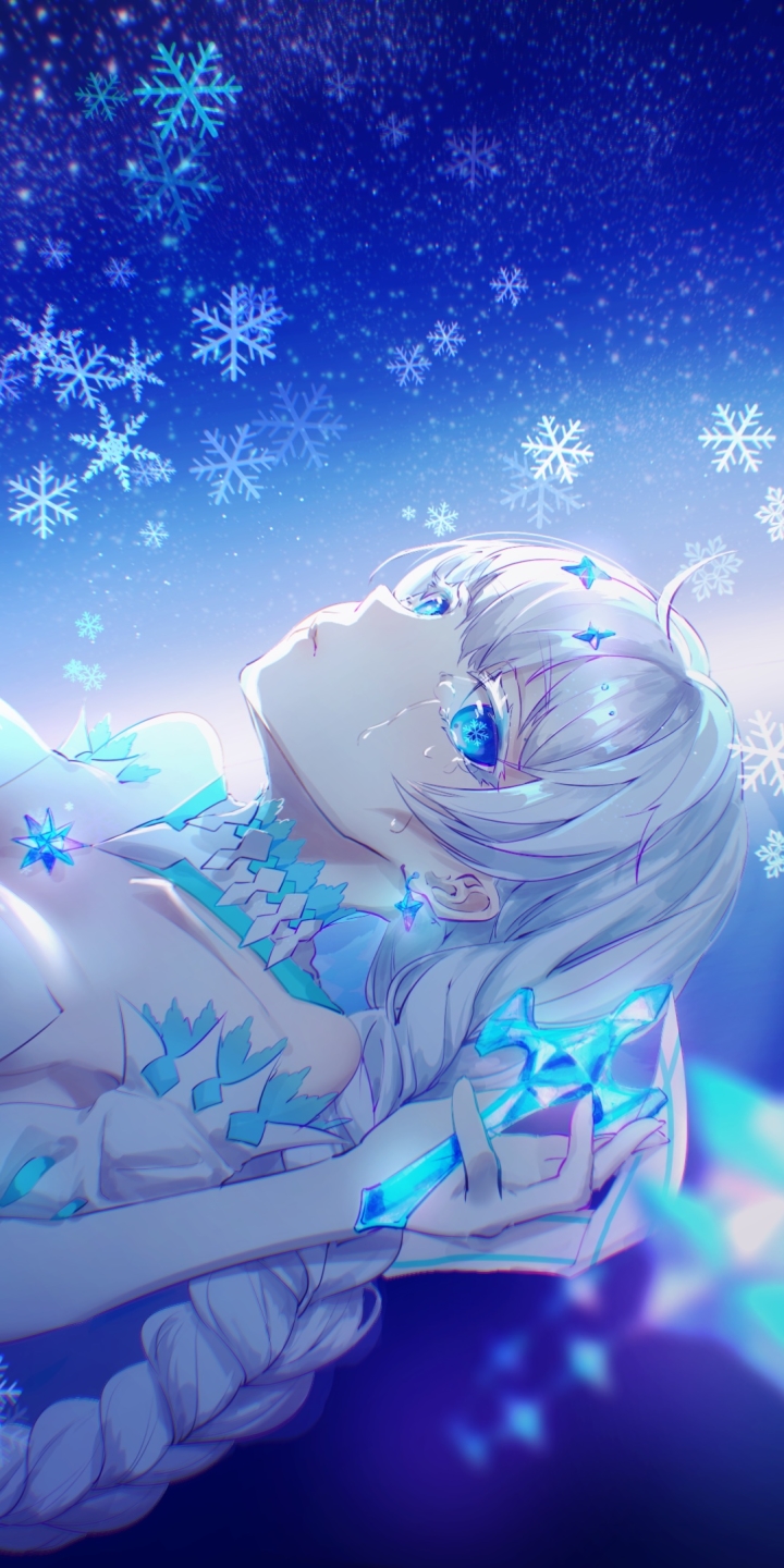 Mobile wallpaper: Anime, Winter, Night, Lantern, Snowflake, Original,  987843 download the picture for free.