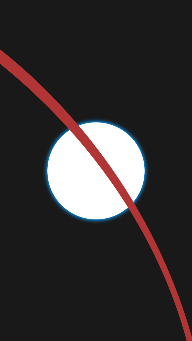 Anime Neon Genesis Evangelion phone wallpaper: minimalist black field, glowing white orb with blue halo at center, crossed diagonally by a bold red curved stripe evoking Eva iconography.