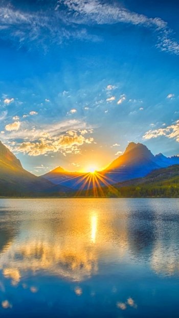 mountain lake nature sunrise Phone Wallpaper