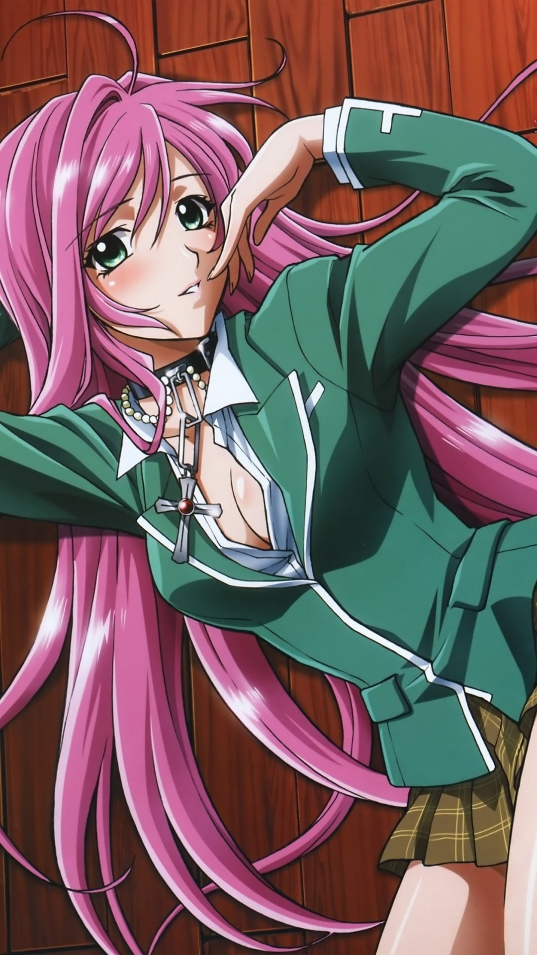 Download Pink Hair Moka Akashiya Anime Rosario + Vampire Phone Wallpaper