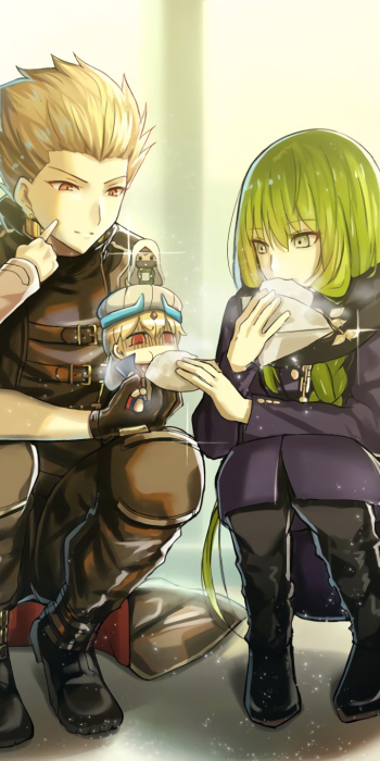 red eyes green hair blonde Gilgamesh (Caster) Gilgamesh (Fate Series) Enkidu (Fate/Grand Order) Anime Fate/Grand Order Phone Wallpaper