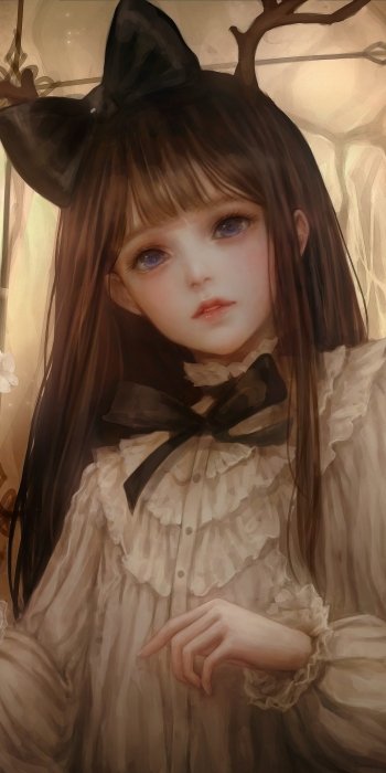 brown hair brown eyes long hair bow (Clothing) Anime girl anime girl Phone Wallpaper