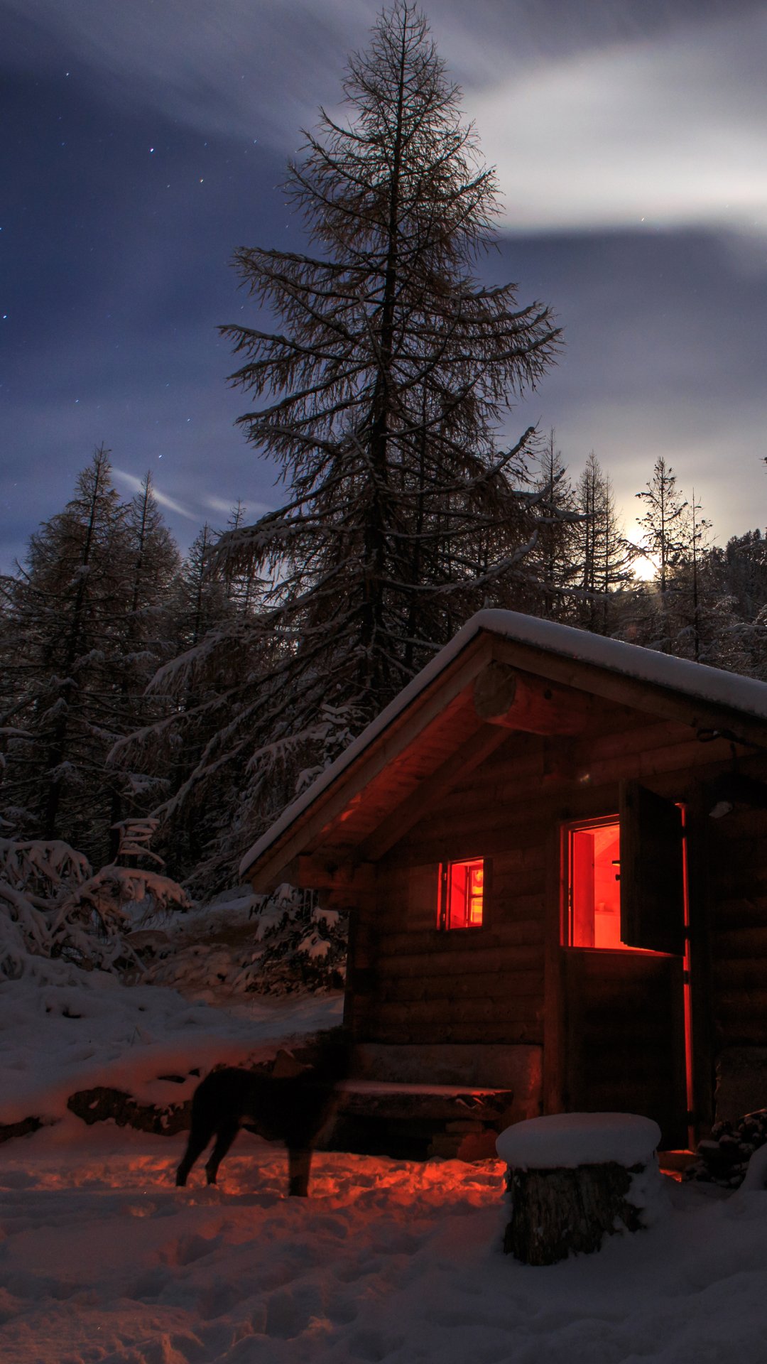 Download Night Snow House Cottage Photography Winter Winter Night Night Snow Phone Wallpaper