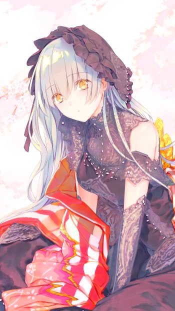 bow (Clothing) headdress yellow eyes long hair Anime Original Phone Wallpaper