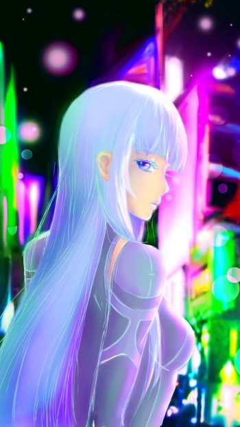 purple eyes white hair city Anime Original anime city Phone Wallpaper