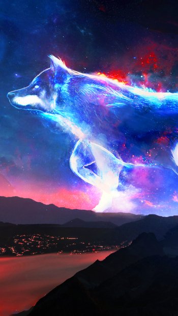 spirit night landscape fantasy wolf fantasy landscape Phone Wallpaper