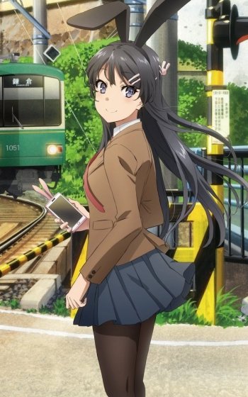 long hair pantyhose school uniform skirt bunny ears black hair Mai Sakurajima Anime Rascal Does Not Dream of Bunny Girl Senpai Phone Wallpaper