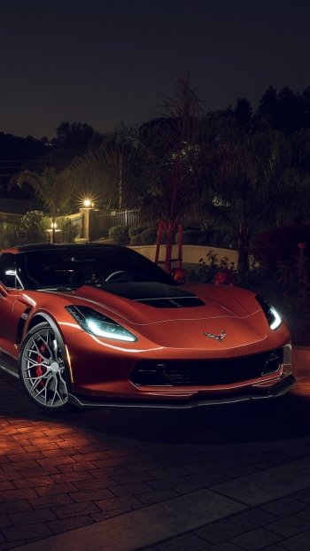 night orange car vehicle car Chevrolet Chevrolet Corvette Chevrolet Corvette Z06 Phone Wallpaper